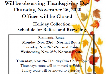 Thanksgiving Day Holiday Collection Schedule for Refuse and Recycling