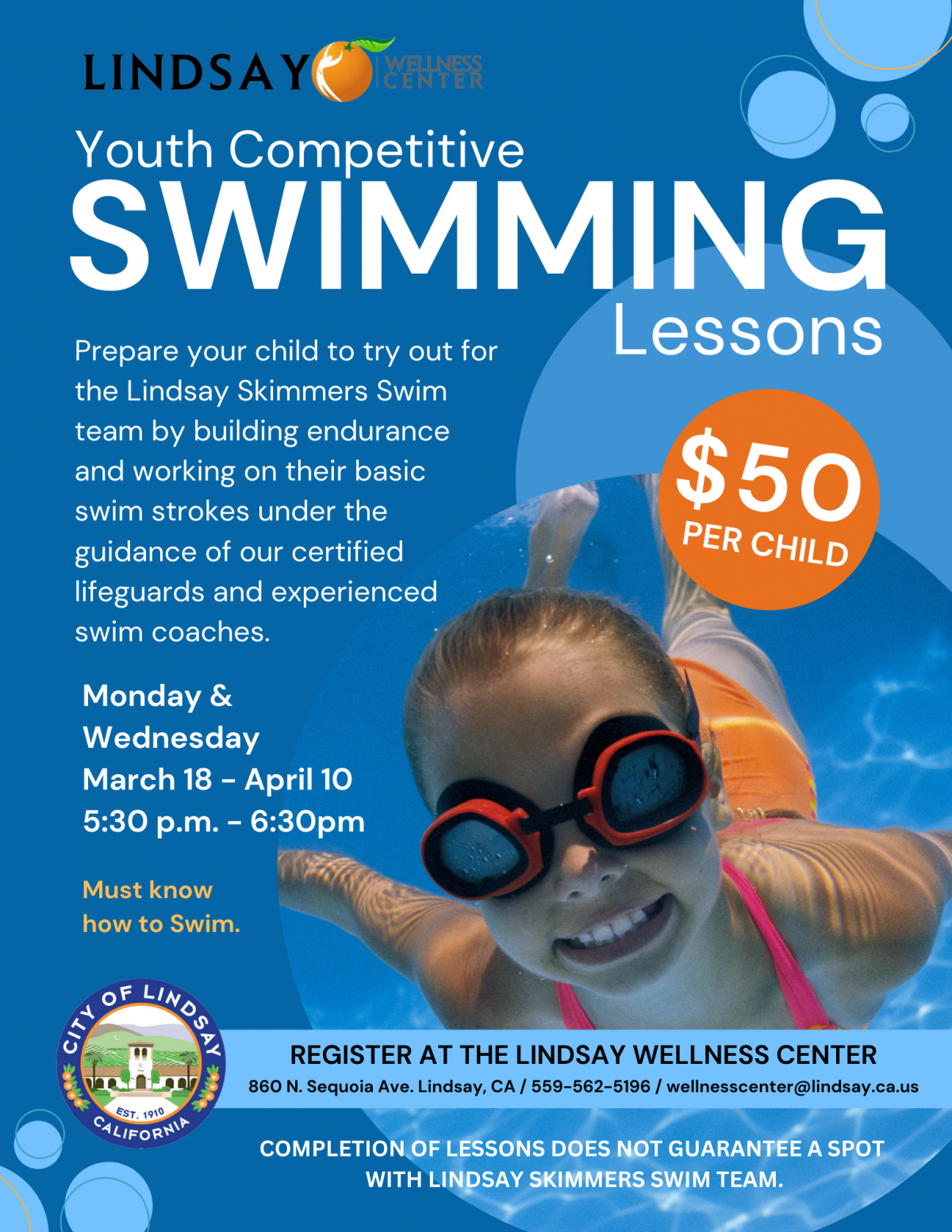 Youth Competitive Swimming Lessons Flyer
